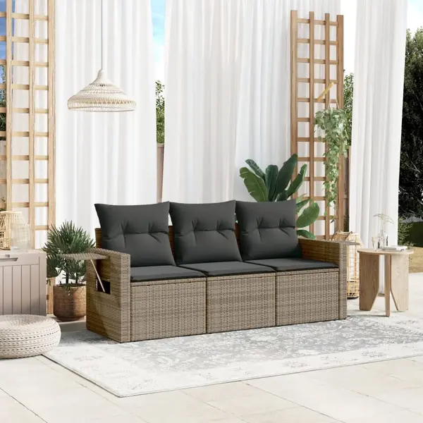 Gossi set canapea de gradina cu perne, 3 piese, gri, poliratan