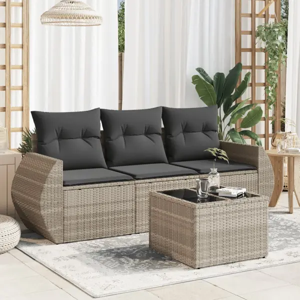Gossi set canapea de gradina cu perne, 4 piese, gri deschis poliratan
