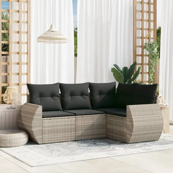 Gossi set canapea de gradina cu perne, 4 piese, gri deschis poliratan