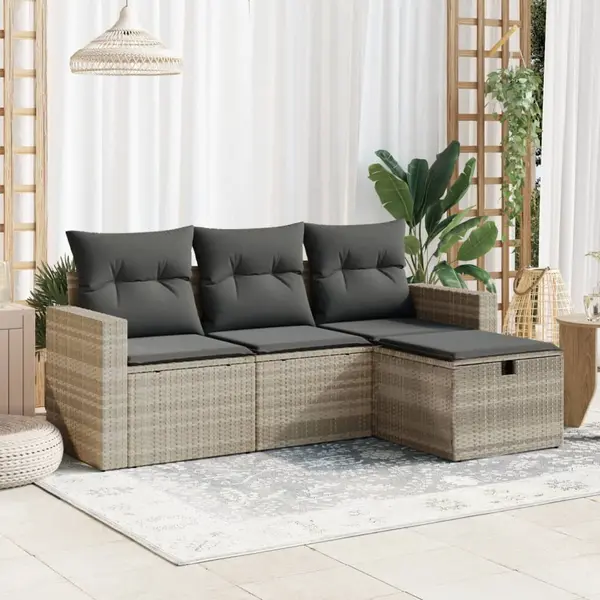 Gossi set canapea de gradina cu perne, 4 piese, gri deschis poliratan