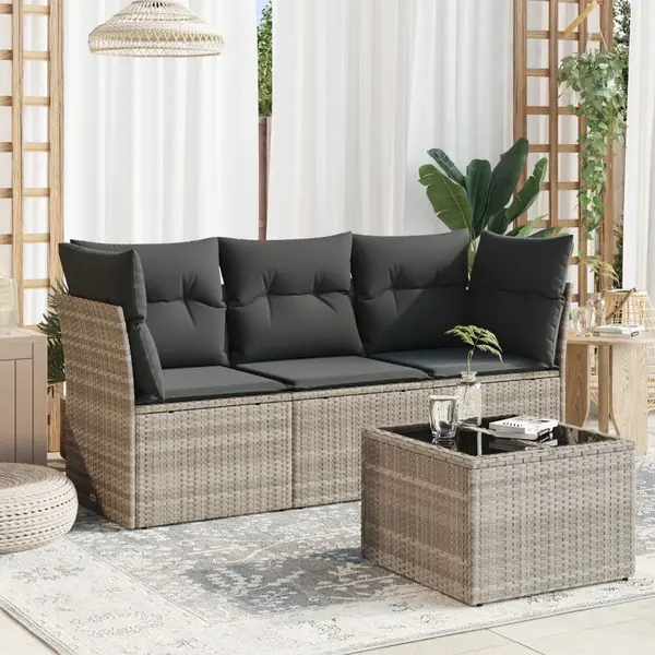 Gossi set canapea de gradina cu perne, 4 piese, gri deschis poliratan