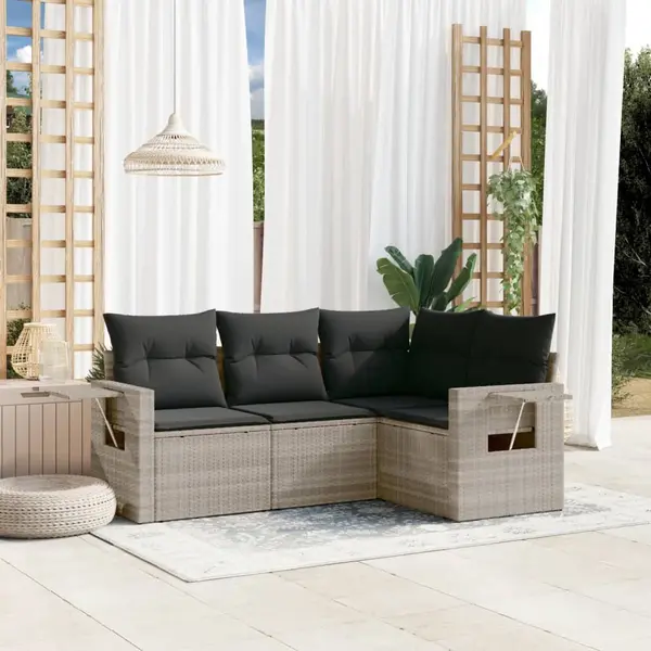 Gossi set canapea de gradina cu perne, 4 piese, gri deschis poliratan