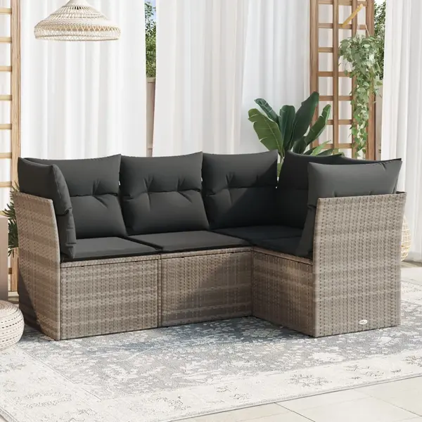 Gossi set canapea de gradina cu perne, 4 piese, gri deschis poliratan