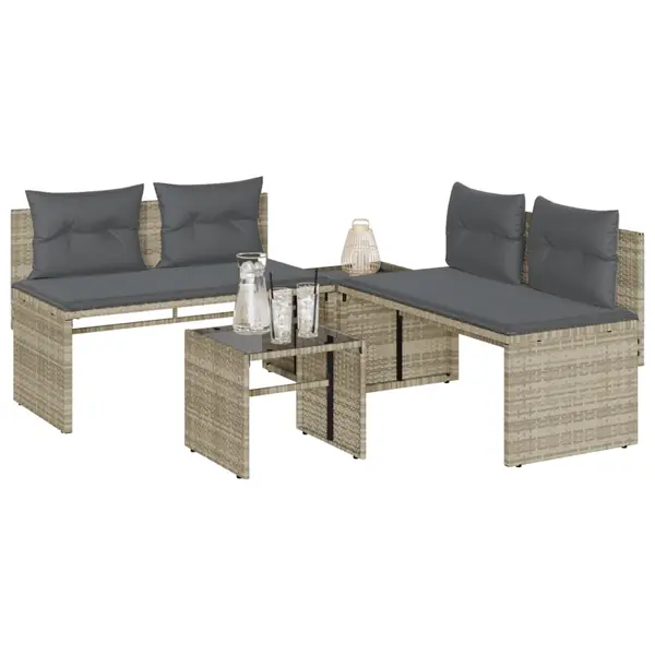 Gossi set canapea de gradina cu perne, 4 piese, gri deschis poliratan