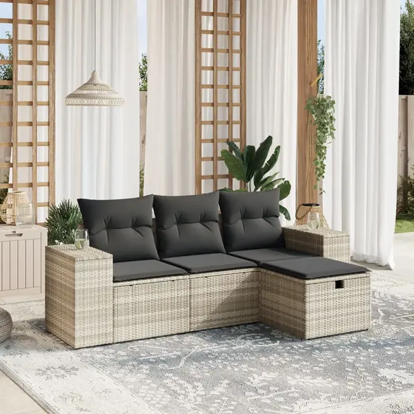Gossi set canapea de gradina cu perne, 4 piese, gri deschis poliratan
