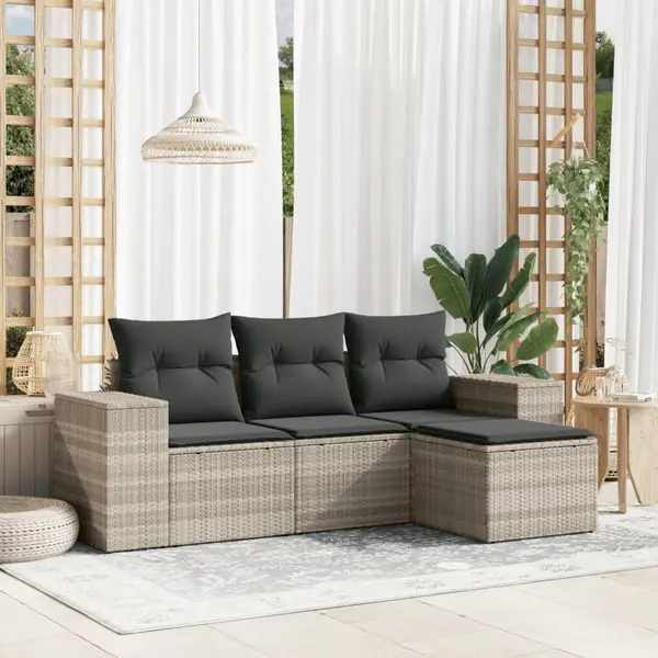 Gossi set canapea de gradina cu perne, 4 piese, gri deschis poliratan