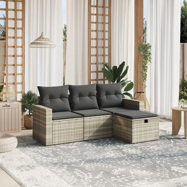 Gossi set canapea de gradina cu perne, 4 piese, gri deschis poliratan