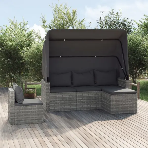Gossi set canapea de gradina cu perne, 4 piese, gri, poliratan