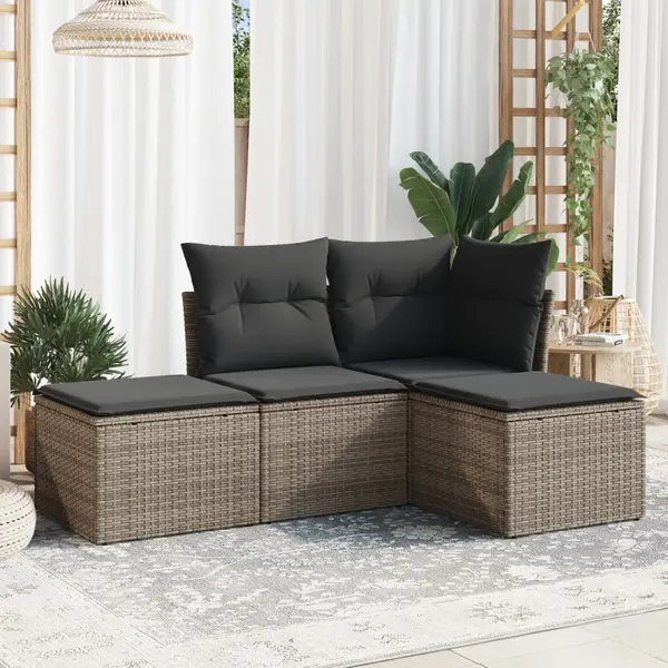 Gossi set canapea de gradina cu perne, 4 piese, gri, poliratan