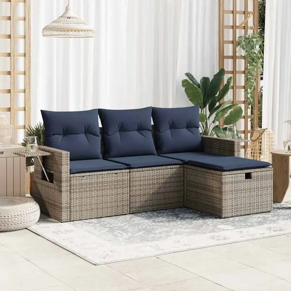 Gossi set canapea de gradina cu perne, 4 piese, gri, poliratan