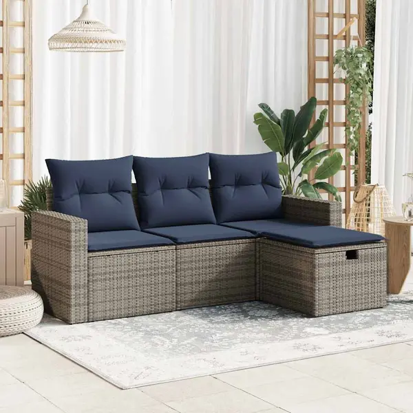 Gossi set canapea de gradina cu perne, 4 piese, gri, poliratan