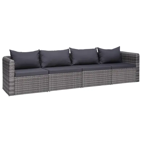 Gossi set canapea de gradina cu perne, 4 piese, gri, poliratan