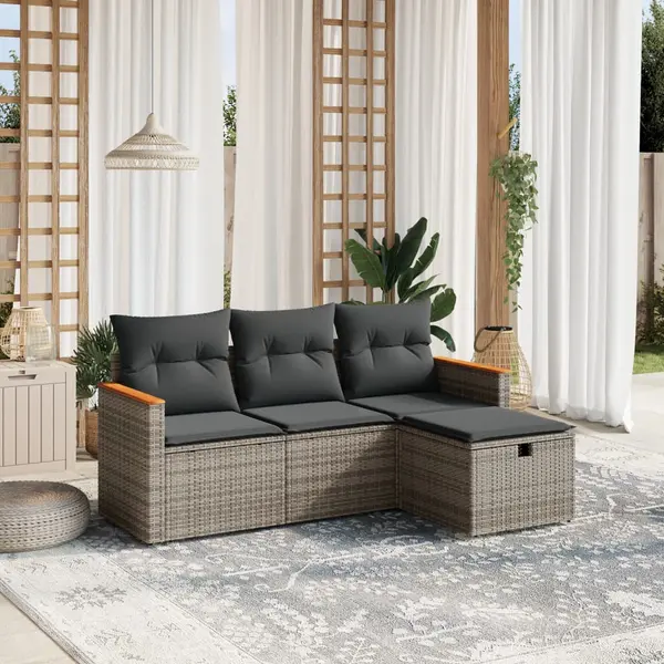 Gossi set canapea de gradina cu perne, 4 piese, gri, poliratan