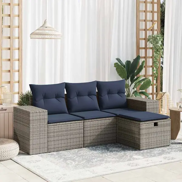 Gossi set canapea de gradina cu perne, 4 piese, gri, poliratan