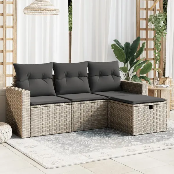 Gossi set canapea de gradina cu perne, 4 piese, gri, poliratan