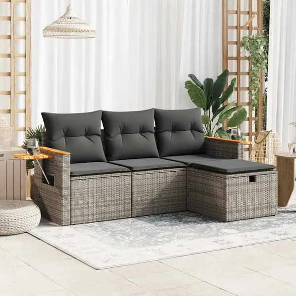 Gossi set canapea de gradina cu perne, 4 piese, gri, poliratan