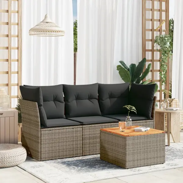 Gossi set canapea de gradina cu perne, 4 piese, gri, poliratan