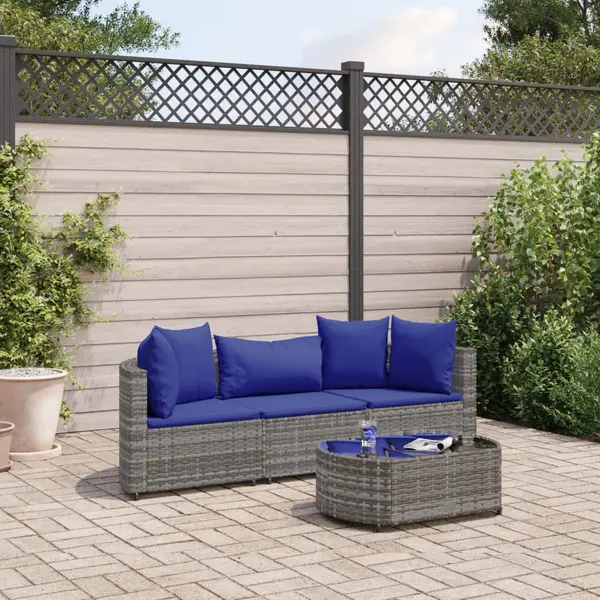 Gossi set canapea de gradina cu perne, 4 piese, gri, poliratan