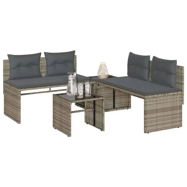 Gossi set canapea de gradina cu perne, 4 piese, gri, poliratan