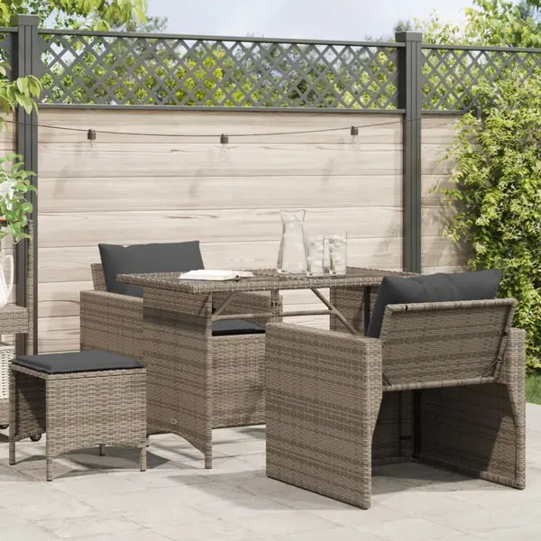 Gossi set canapea de gradina cu perne, 4 piese, gri, poliratan