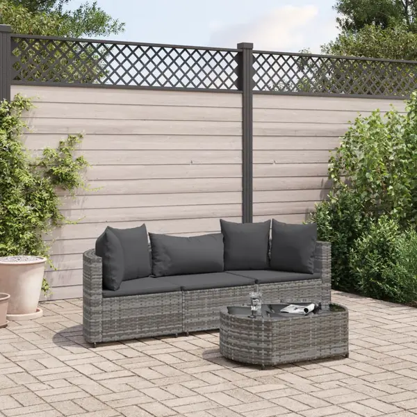 Gossi set canapea de gradina cu perne, 4 piese, gri, poliratan