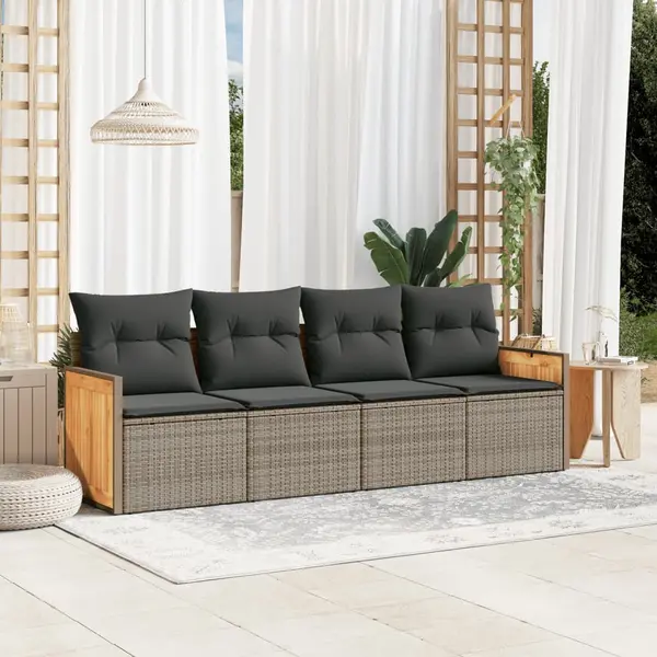 Gossi set canapea de gradina cu perne, 4 piese, gri, poliratan