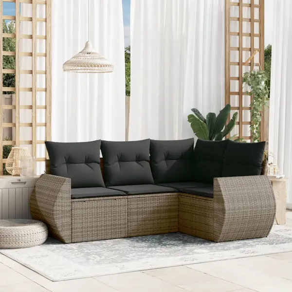 Gossi set canapea de gradina cu perne, 4 piese, gri, poliratan