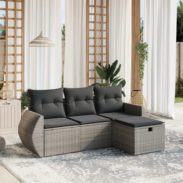 Gossi set canapea de gradina cu perne, 4 piese, gri, poliratan