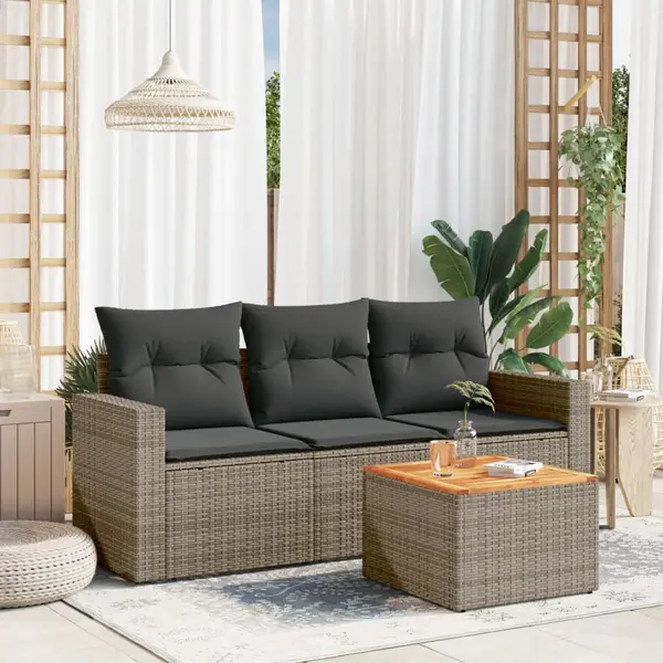 Gossi set canapea de gradina cu perne, 4 piese, gri, poliratan