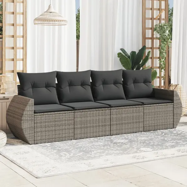 Gossi set canapea de gradina cu perne, 4 piese, gri, poliratan