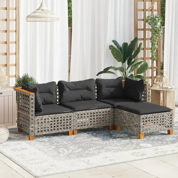 Gossi set canapea de gradina cu perne, 4 piese, gri, poliratan