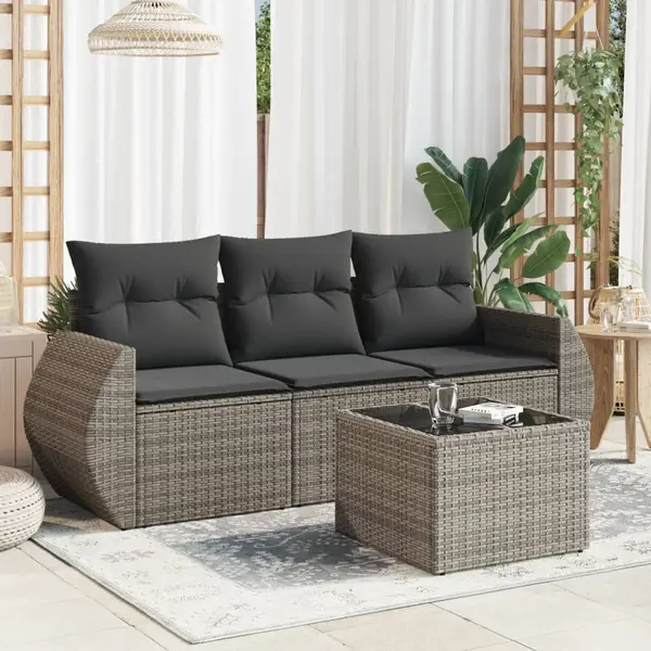 Gossi set canapea de gradina cu perne, 4 piese, gri, poliratan