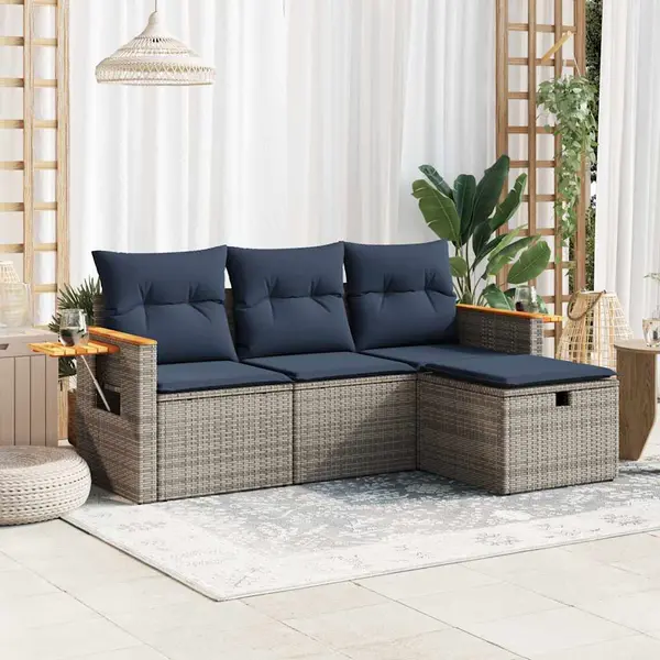 Gossi set canapea de gradina cu perne, 4 piese, gri, poliratan