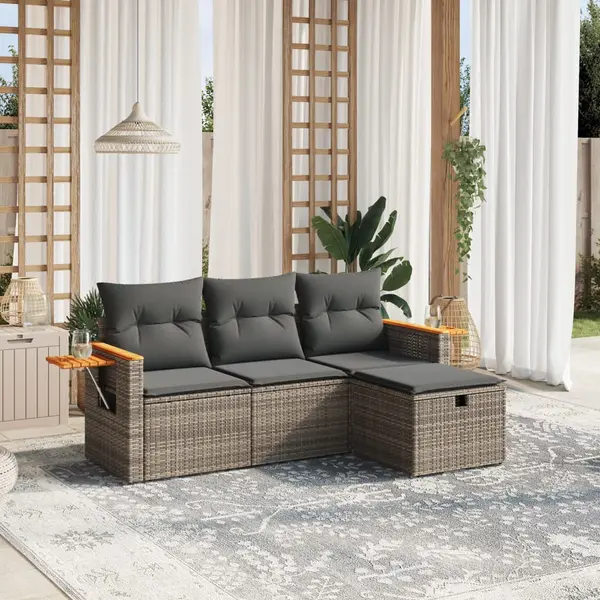 Gossi set canapea de gradina cu perne, 4 piese, gri, poliratan