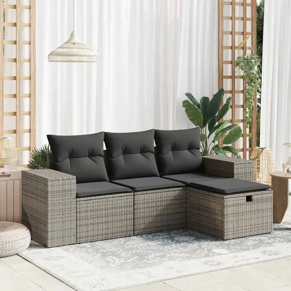 Gossi set canapea de gradina cu perne, 4 piese, gri, poliratan