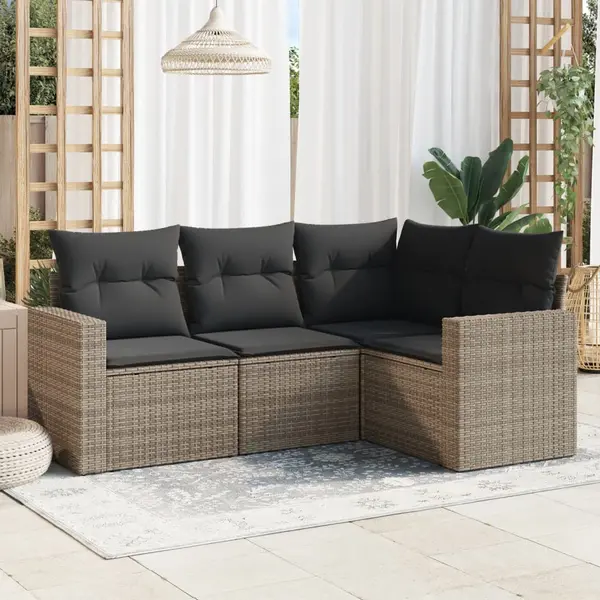 Gossi set canapea de gradina cu perne, 4 piese, gri, poliratan