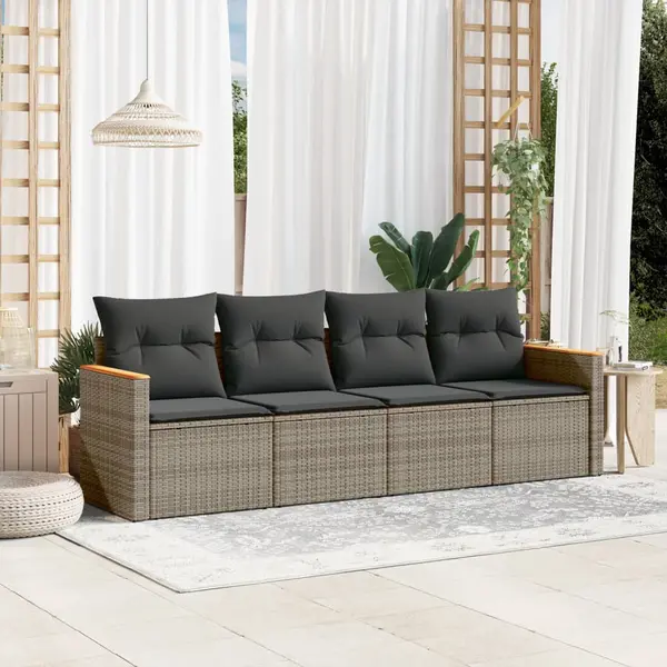 Gossi set canapea de gradina cu perne, 4 piese, gri, poliratan
