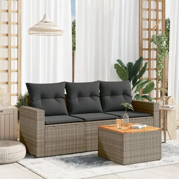 Gossi set canapea de gradina cu perne, 4 piese, gri, poliratan