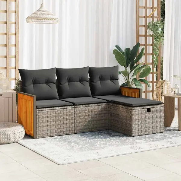 Gossi set canapea de gradina cu perne, 4 piese, gri, poliratan