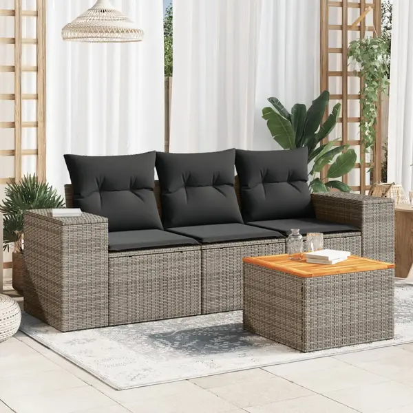 Gossi set canapea de gradina cu perne, 4 piese, gri, poliratan