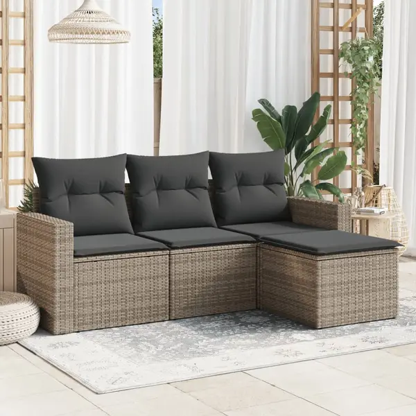 Gossi set canapea de gradina cu perne, 4 piese, gri, poliratan