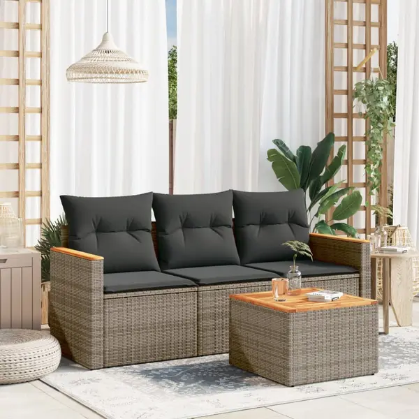 Gossi set canapea de gradina cu perne, 4 piese, gri, poliratan