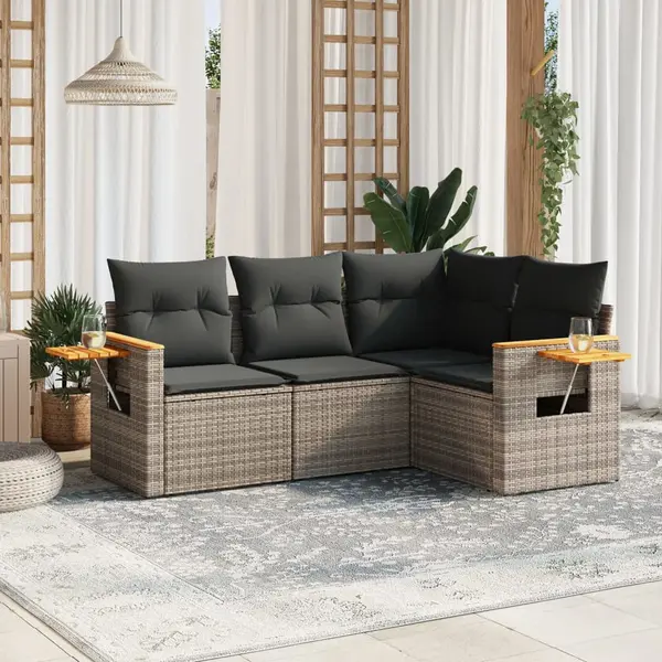 Gossi set canapea de gradina cu perne, 4 piese, gri, poliratan
