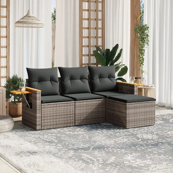 Gossi set canapea de gradina cu perne, 4 piese, gri, poliratan