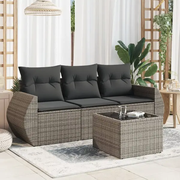 Gossi set canapea de gradina cu perne, 4 piese, gri, poliratan