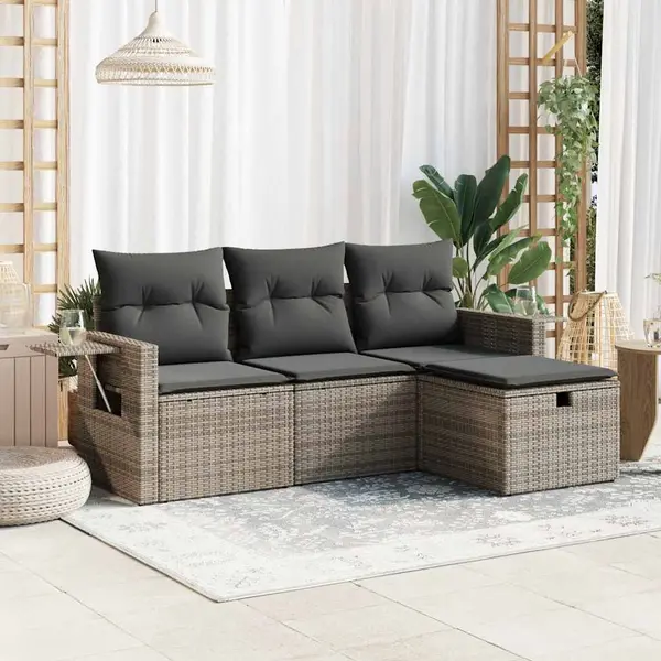 Gossi set canapea de gradina cu perne, 4 piese, gri, poliratan