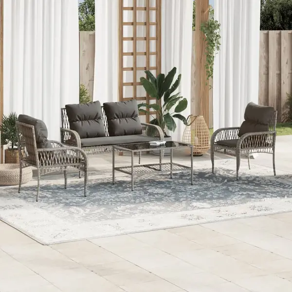 Gossi set canapea de gradina cu perne, 4 piese, gri, poliratan
