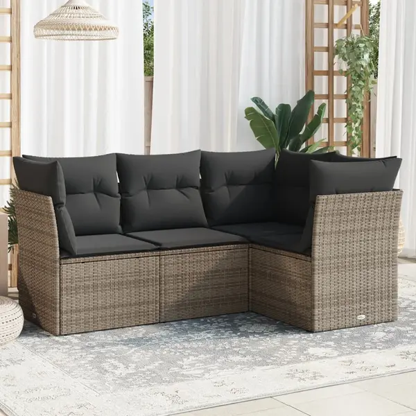 Gossi set canapea de gradina cu perne, 4 piese, gri, poliratan