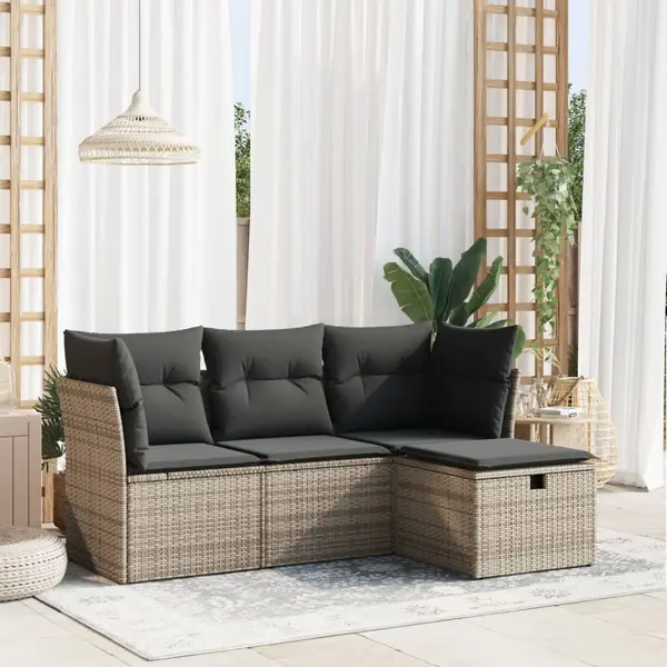 Gossi set canapea de gradina cu perne, 4 piese, gri, poliratan