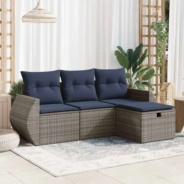 Gossi set canapea de gradina cu perne, 4 piese, gri, poliratan